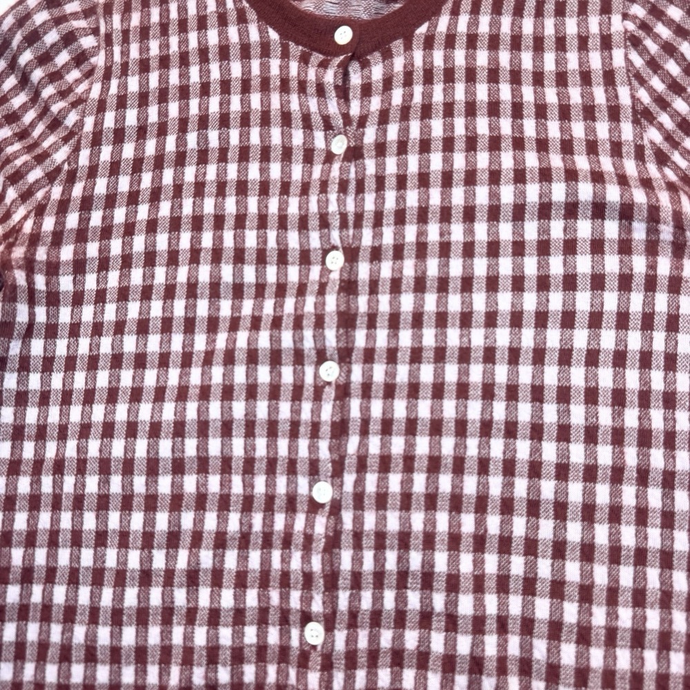 J. Crew Women 100% Italian Cashmere Sweater Cardigan L Featherweight Red Gingham - Picture 7 of 14